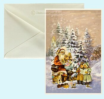 Nostalgisk adventskalender-dobbeltkort med konvolutt