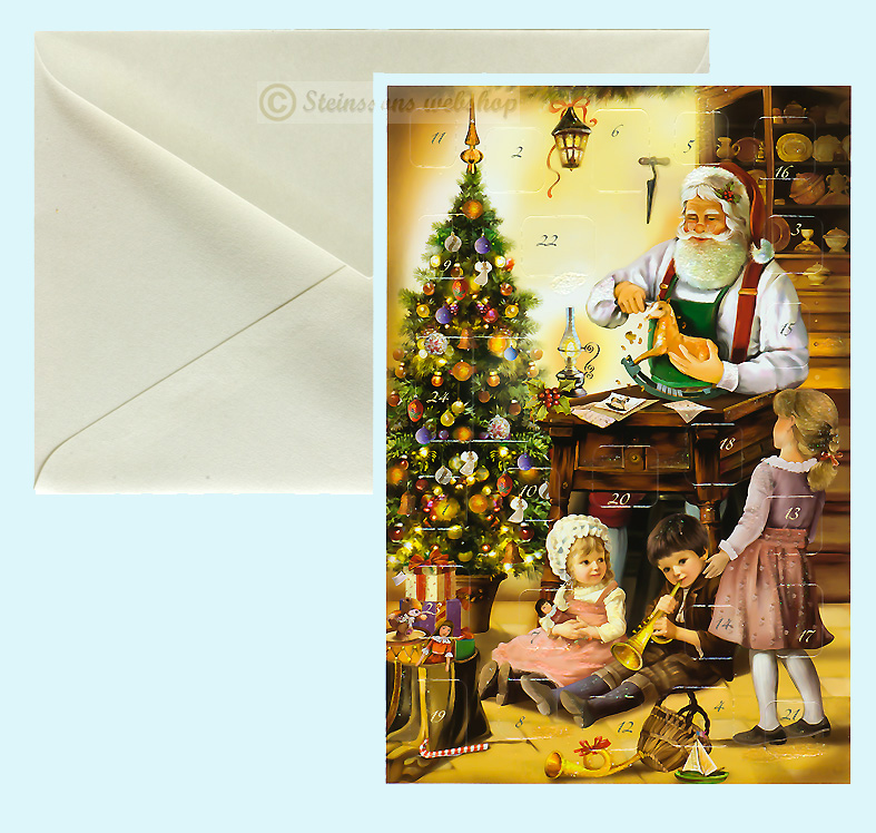 Nostalgisk adventskalender-dobbeltkort med konvolutt