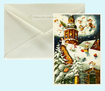 Retro adventskalender-dobbeltkort med konvolutt