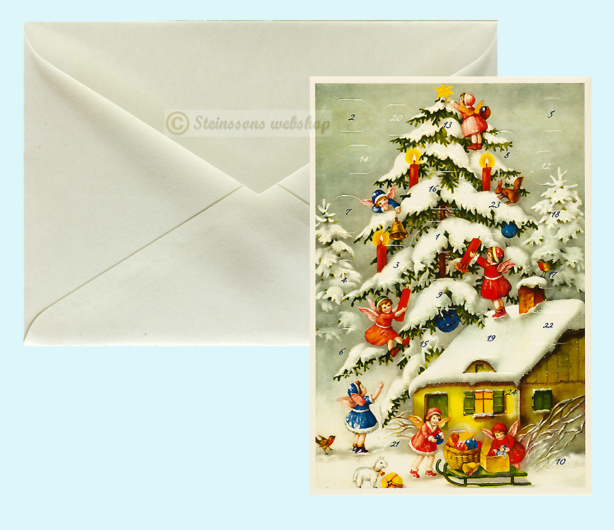 Retro adventskalender-dobbeltkort med konvolutt