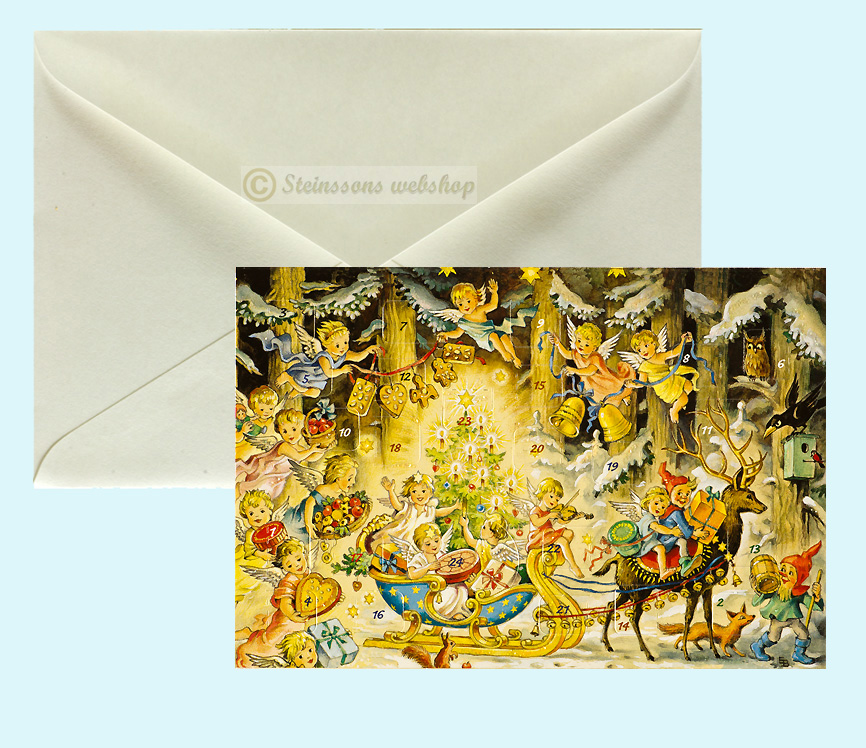 Retro adventskalender-dobbeltkort med konvolutt