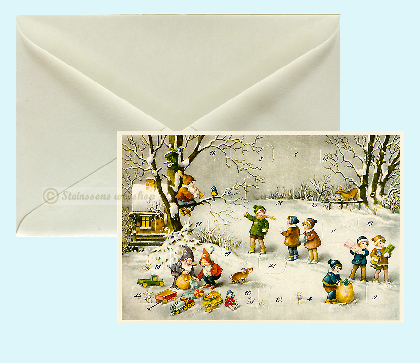 Retro Adventskalender-Doppelkarte mit Umschläge