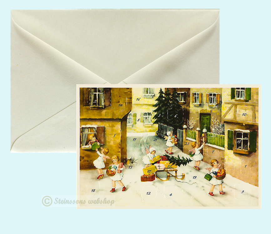 Retro adventskalender-dobbeltkort med konvolutt