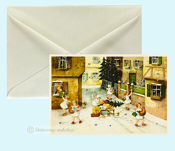 Retro adventskalender-dobbeltkort med konvolutt