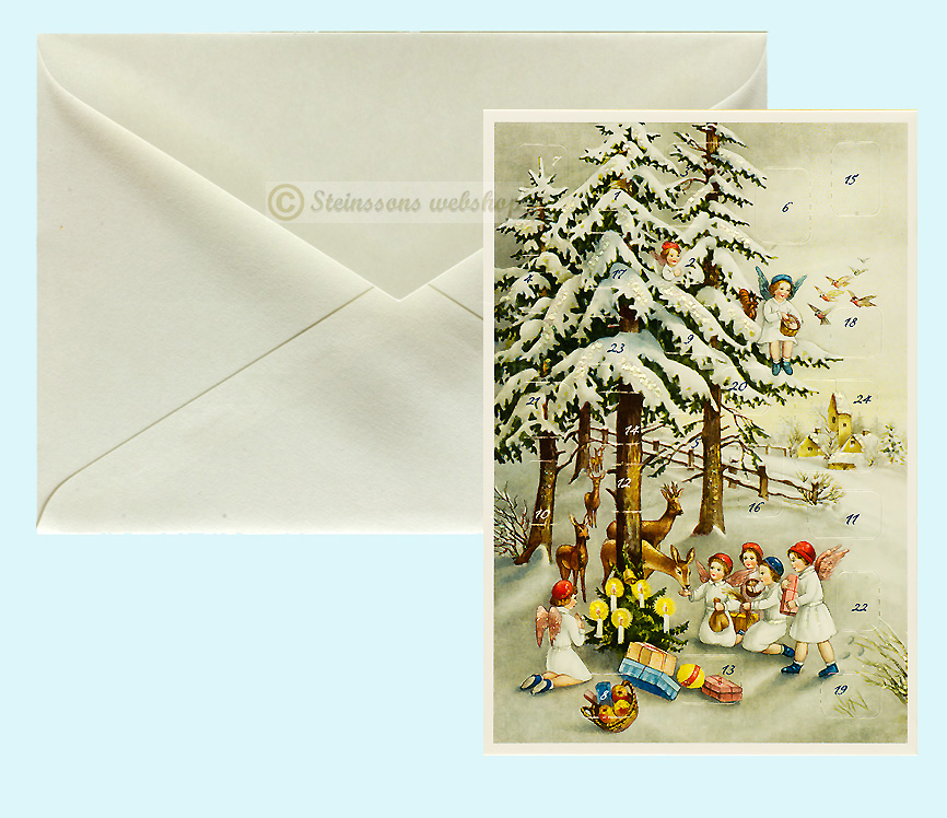 Retro Adventskalender-Doppelkarte mit Umschläge