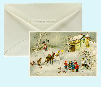 Retro adventskalender-dobbeltkort med konvolutt