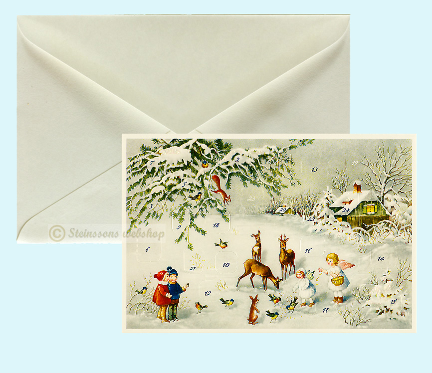 Retro adventskalender-dubbel-kort med kuvert