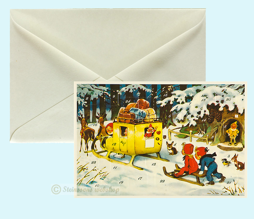 Retro Adventskalender-Doppelkarte mit Umschläge
