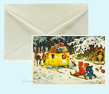 Retro adventskalender-dobbeltkort med konvolutt