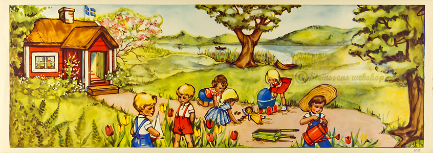 Tipical swedish vintage posters, Children's Games of EvaLisa Agathon, old prints from the 1950s