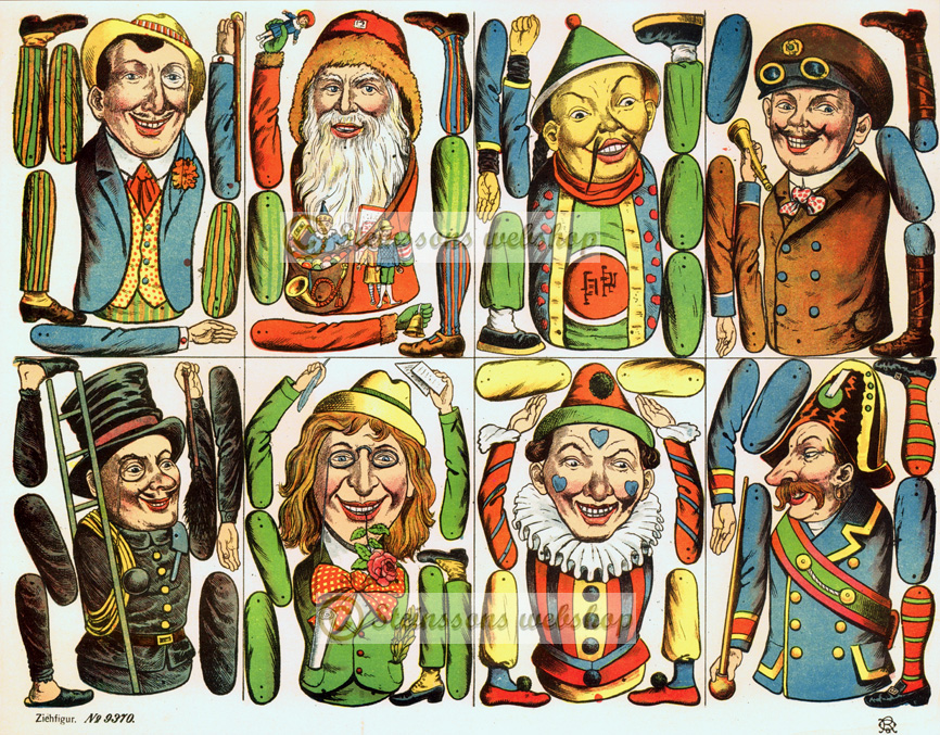 Otte forskellige tegningsfigurer, - motiver fra 1892