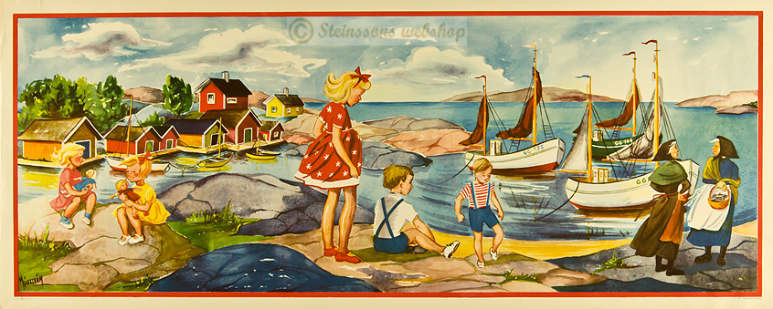 Stor bonad. -Barn på klippa vid havet...