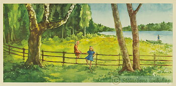 Liten bonad. -Flickor på staket.