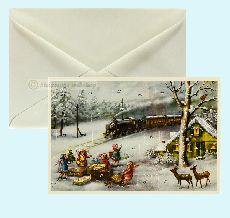 Retro adventskalender-dobbeltkort med konvolutt