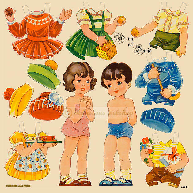 Ankleide-Puppen Anna & David  50er Jahren des Designs
