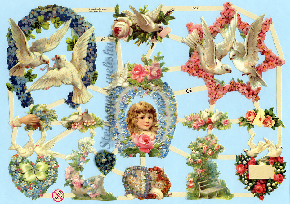 EF7233 -Blommor och duvor.