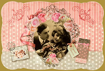 Liten bordbrikke  -  rosa romantikk Vintage
