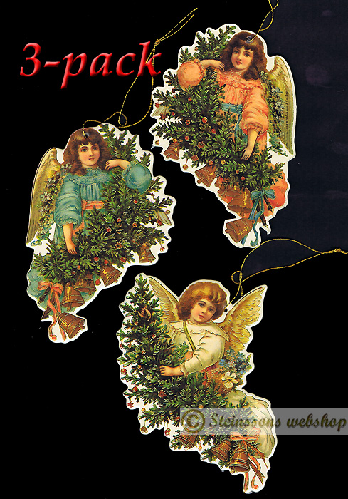 Juleophaeng med flotte barnengler, guldtryck, 3-pack
