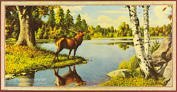 Liten bonad. - Hjort vid sjöstrand, av Anders Olsson från 1950 talet