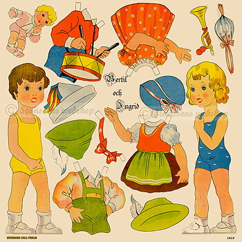Suuret arkki,  nuket Bertil & Ingrid  50s motiivi