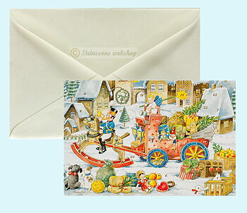 Retro adventskalender-dobbeltkort med konvolutt