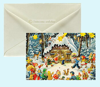 Retro adventskalender-dobbeltkort med konvolutt