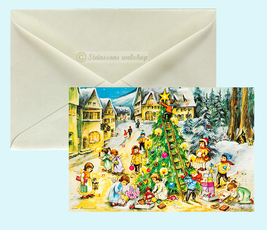 Retro Adventskalender-Doppelkarte mit Umschläge 