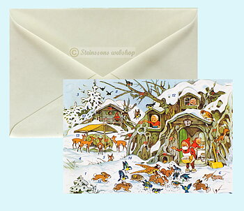 Retro adventskalender-dobbeltkort med konvolutt