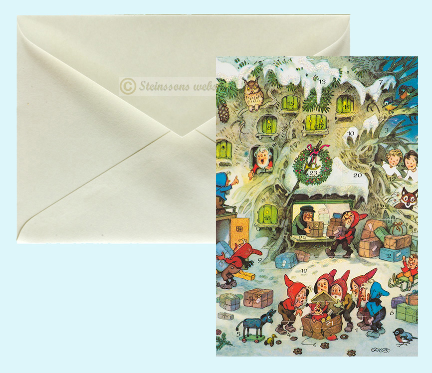 Retro adventskalender-dobbeltkort med konvolutt