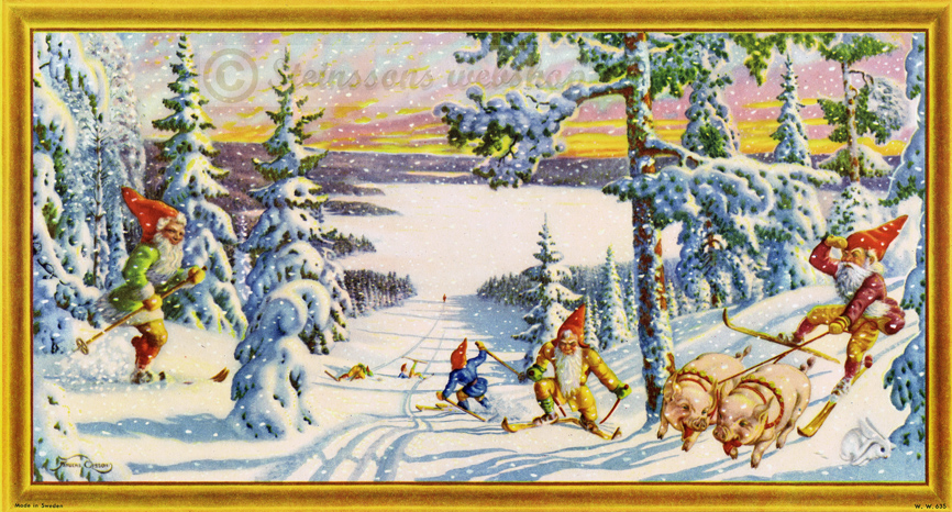 Liten bonad - Skidbacke,grisar...,1950talet Anders Olsson