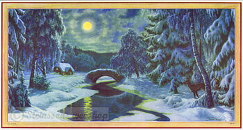Liten bonad - Snölandskap i månsken,1950talet Anders Olsson