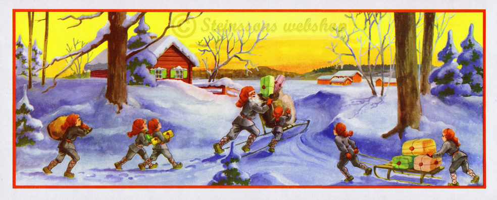Liten bonad - Julklapps-slädar, 1950talet osignerad