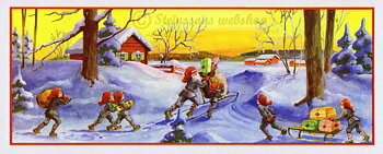 Liten bonad - Julklapps-slädar, 1950talet osignerad