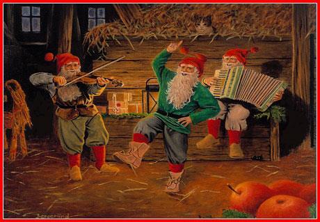 Bonad "Tomtar spelar och dansar", 50 x 35 cm, Jan Bergerlind