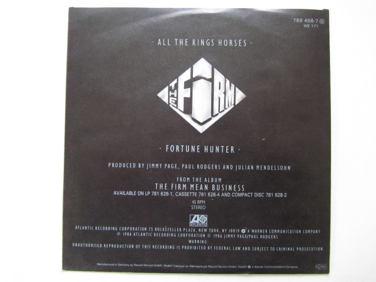 Firm All the Kings Horses /Fortune Hunter 7" singel - 2
