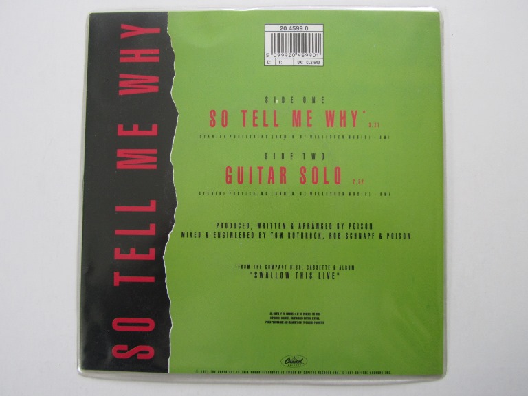 Poison So Tell Me Why / Guitar Solo 7" singel clear vinyl - 2