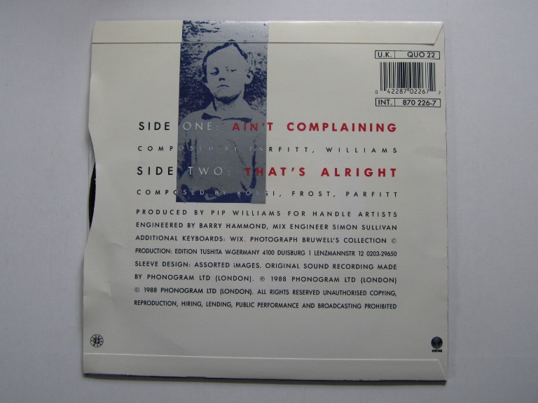 Status Quo Ain't Complaining / That's Alright 7" singel - 2