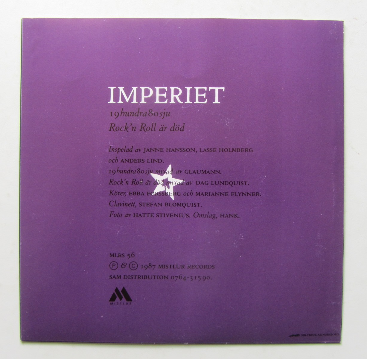 Imperiet 19hundra80sju / Rock'n Roll är död 7" singel - 2