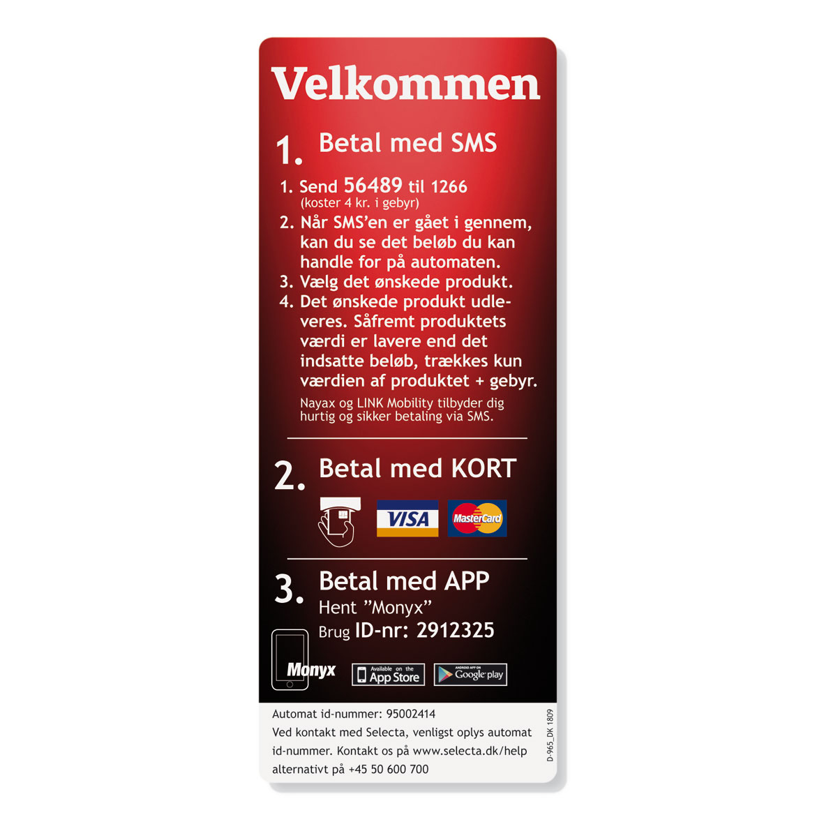 Betalningsinstruktion SMS, Kort, Monyx.