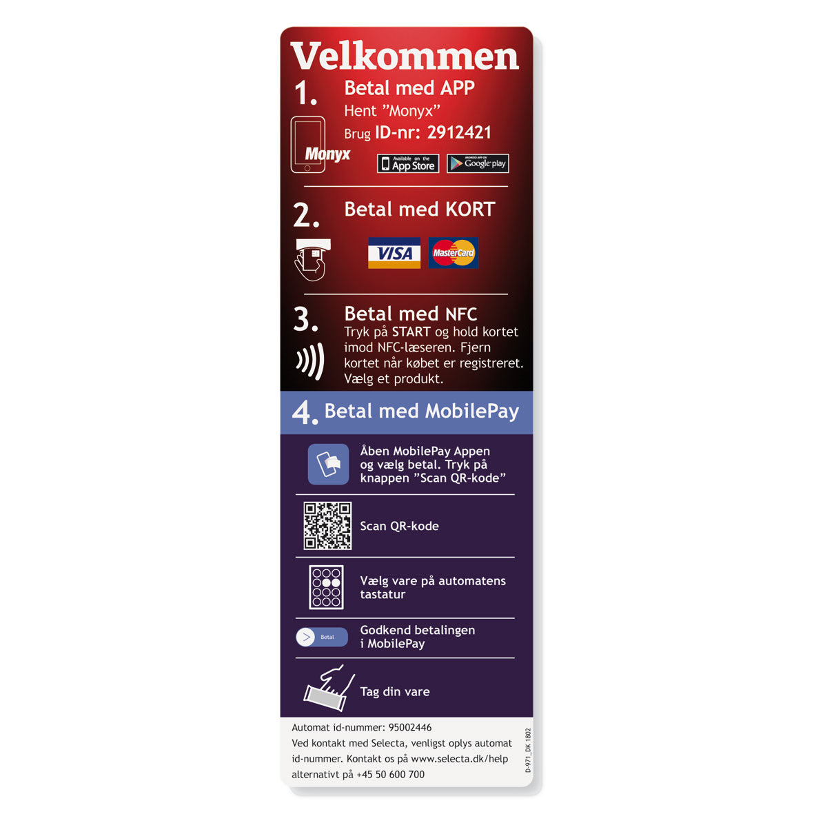 Betalinstruktion Kort,App,Monyx,MobilePay.