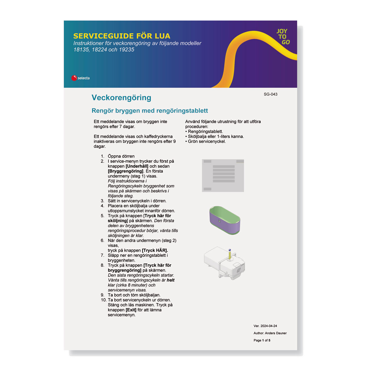 SERVICEGUIDE FÖR LUA. Instruktioner för veckorengöring av följande modeller 18135, 18224, 19235.
