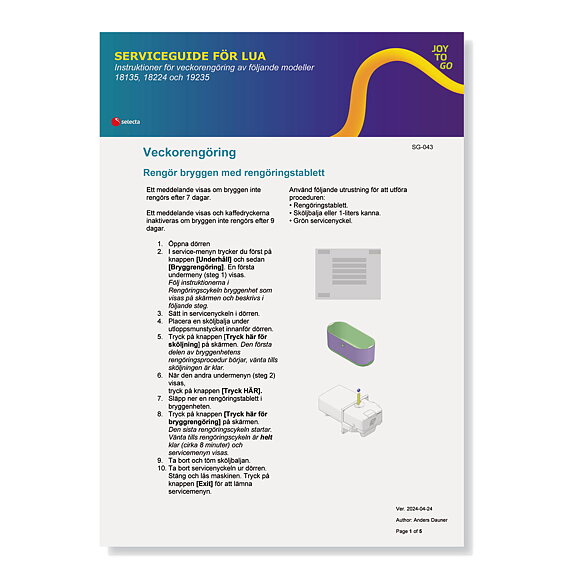 SERVICEGUIDE FÖR LUA. Instruktioner för veckorengöring av följande modeller 18135, 18224, 19235.