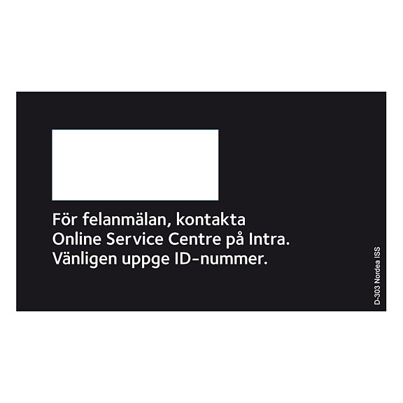Nordea, felanmälan dekal för äldre ID nummer dekal.