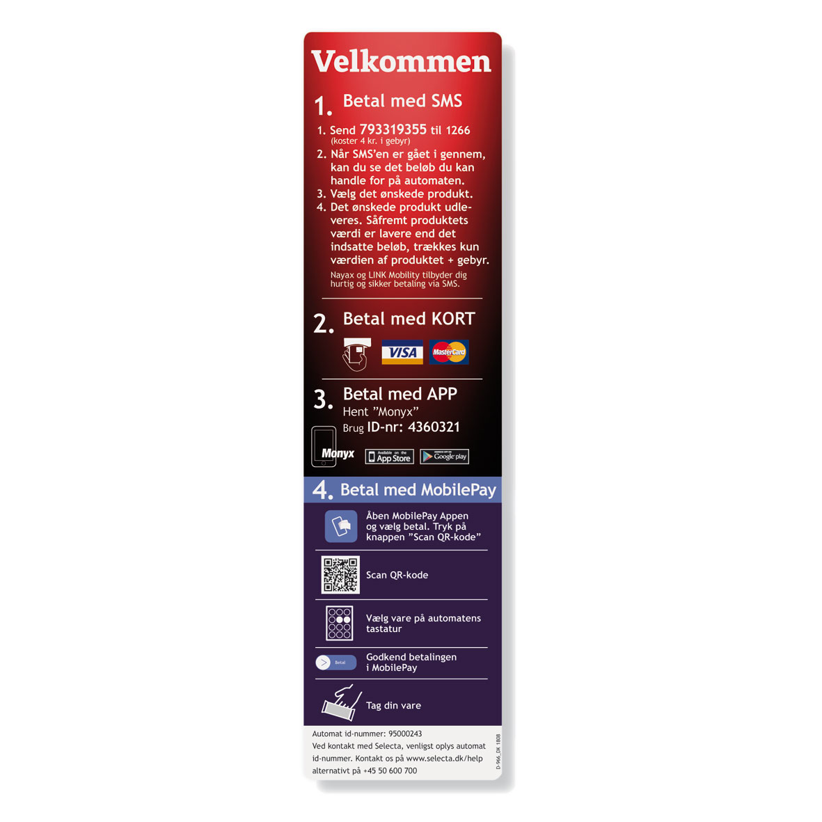 Betalningsinstruktion SMS, Kort, Monyx, MobilePay.