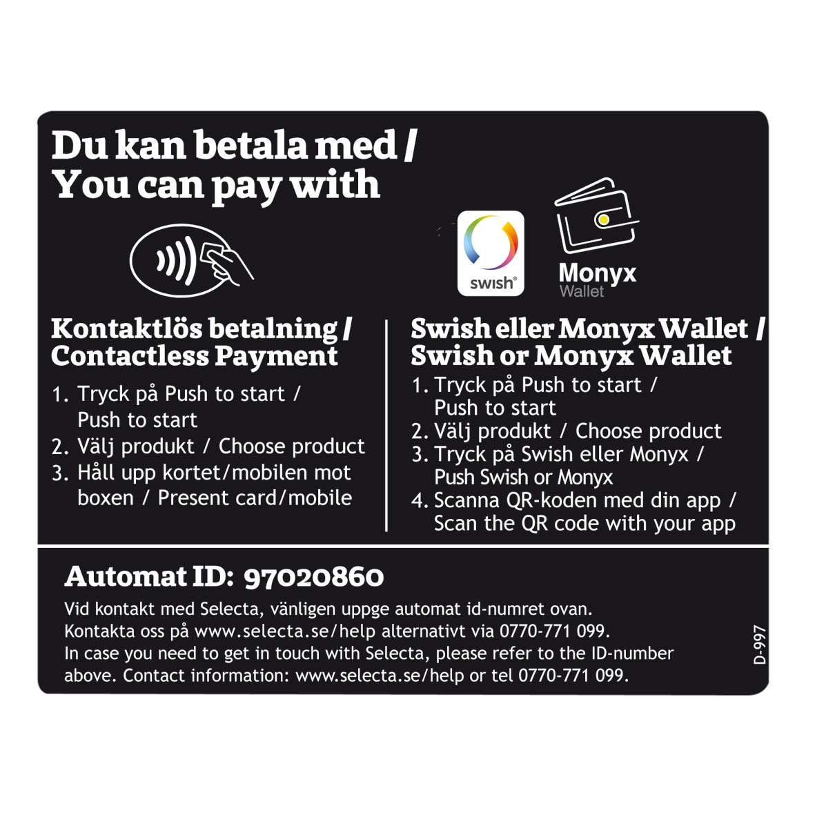 Betaldekal med unikt id nummer