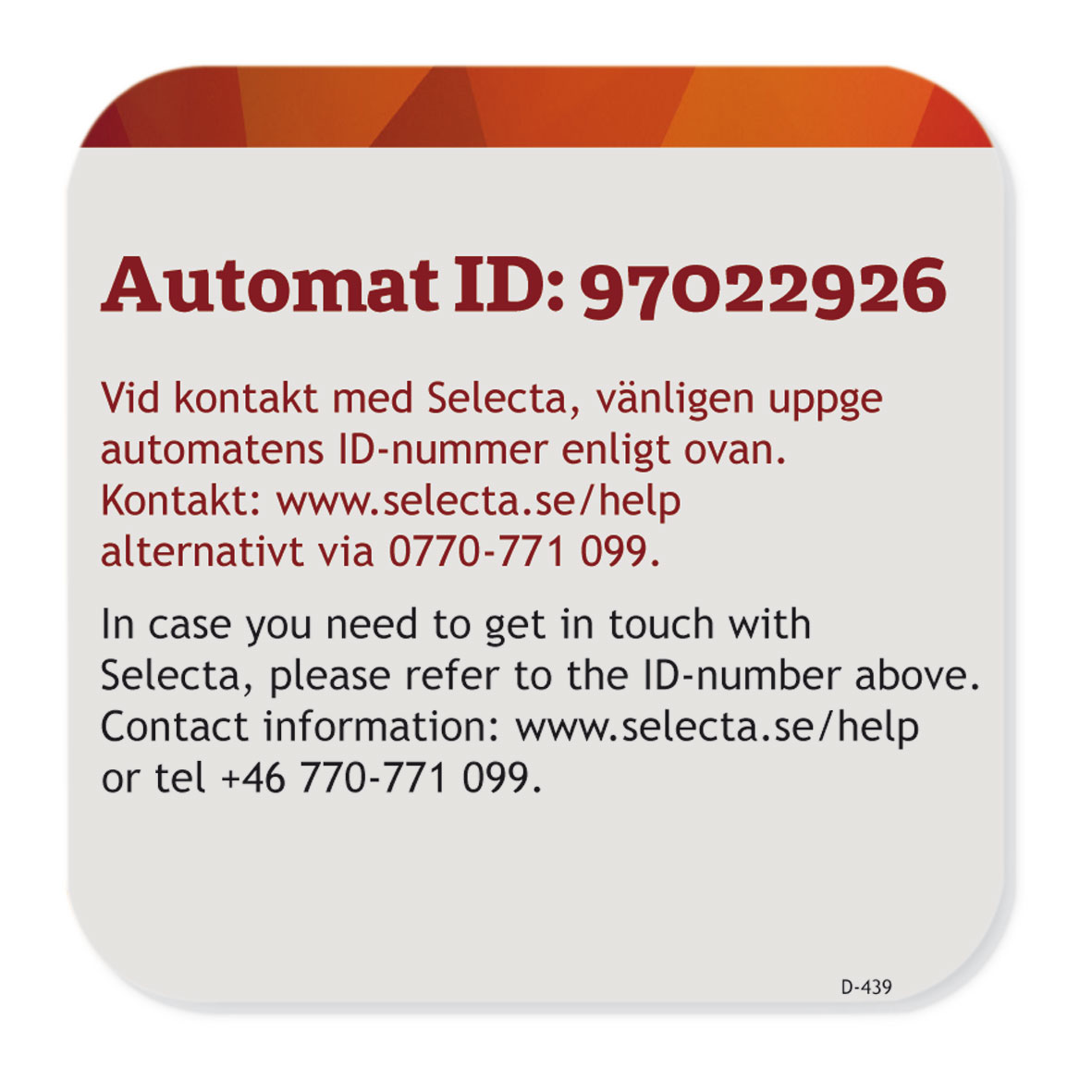 Betaldekal med unikt id nummer. Sielaff SL