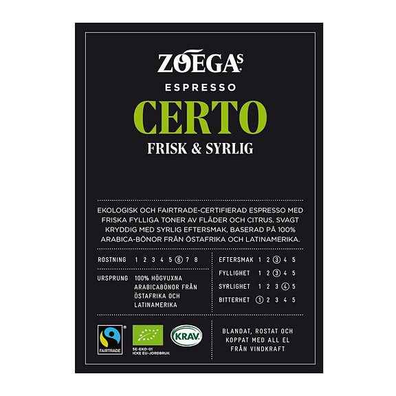 Menykort Espresso Certo
