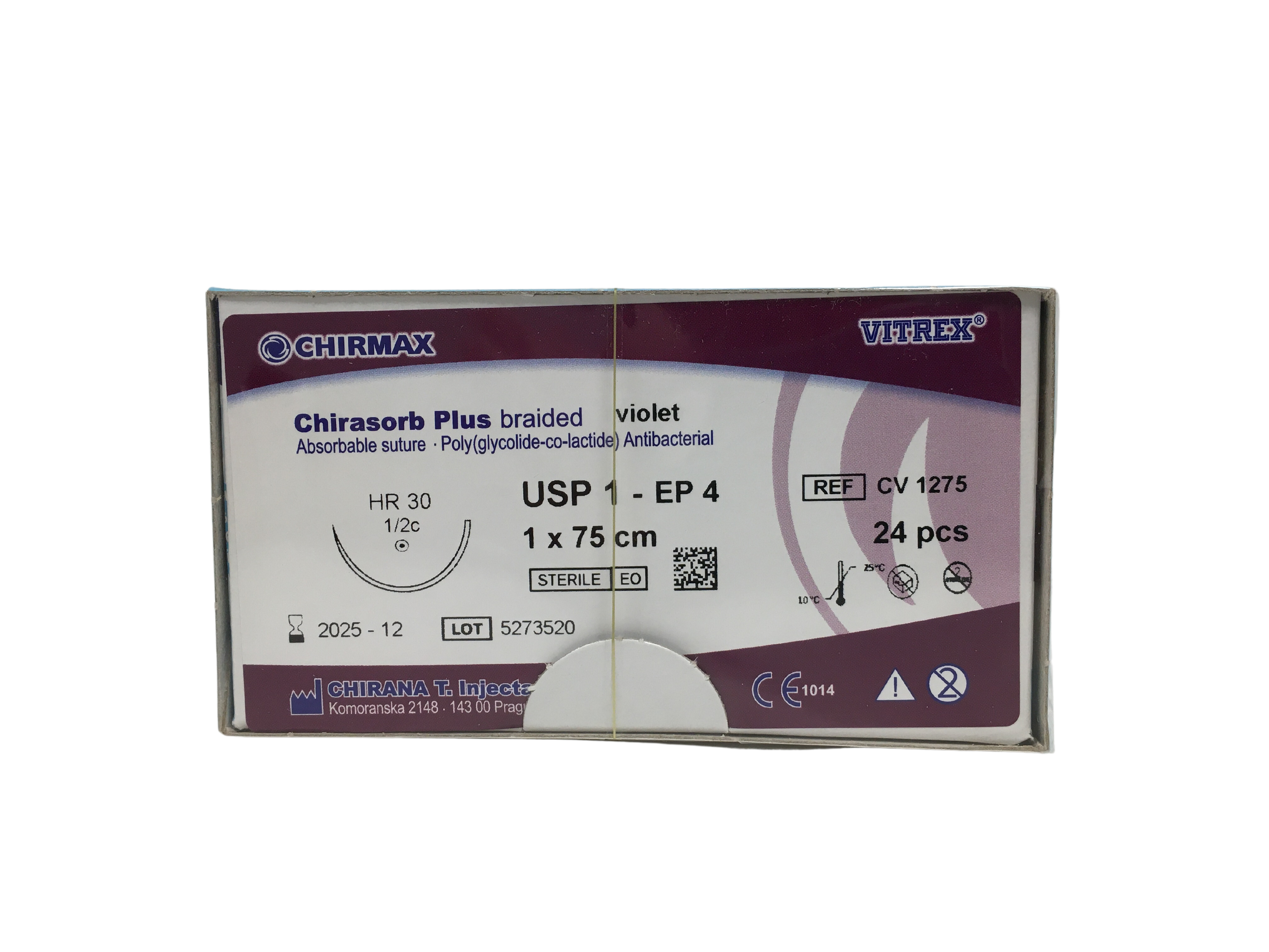 Chirasorb Plus suture 1, HR 30 mm needle, 75 cm violet