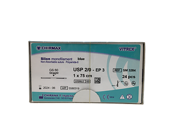 Silon suture 2-0, GS 60 mm STRAIGHT needle, 75 cm blue