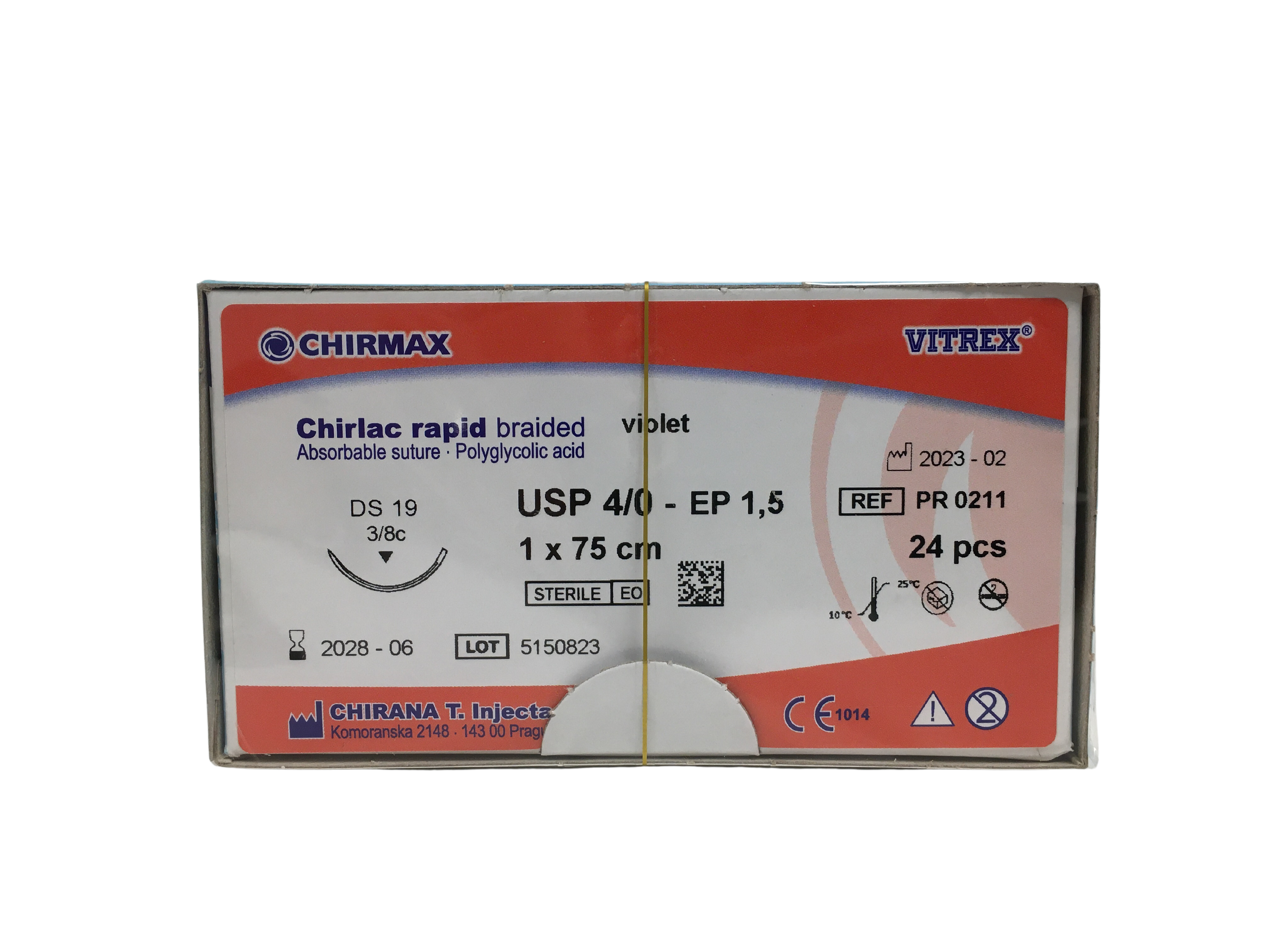Chirlac Rapid sutur 4-0, DS 19 mm needle, 75 cm violet